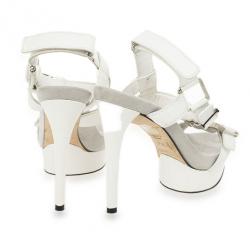 مملوكة مسبقًا Gucci White Leather 'Gail' Clasp Platform Sandals Size 37.5