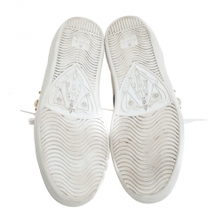 Gucci White Leather Python Trim Web Detail New Ace Faux Pearl Embellished Low Top Sneakers Size 37