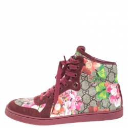 Gucci Multicolor Blooms Printed GG Coated Canvas High Top Sneakers Size 39