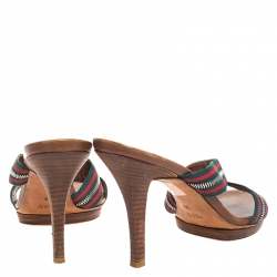Pre Owned  Gucci Tricolor Cross Zip Web Canvas Slide Sandals Size 39
