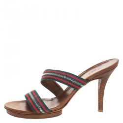 Pre Owned  Gucci Tricolor Cross Zip Web Canvas Slide Sandals Size 39