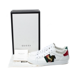 Gucci White Leather and Metallic Python Trim Rooster Web Detail Ace Sneakers Size 38