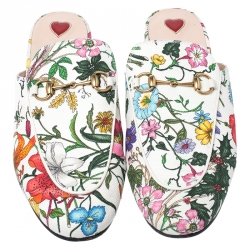 مملوكة مسبقًا Gucci Multicolor Floral Canvas Princetown Horsebit Flat Mules Size 40