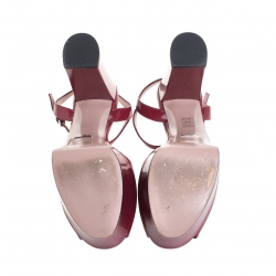 Pre Owned Gucci Burgundy Leather Claudie Horsebit Peep Toe Platform Sandals Size 39.5