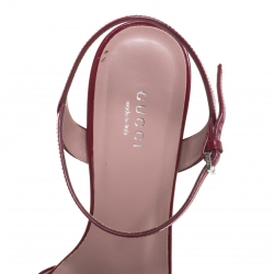 Pre Owned Gucci Burgundy Leather Claudie Horsebit Peep Toe Platform Sandals Size 39.5
