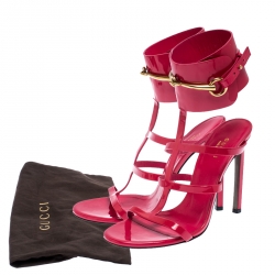 مملوكة مسبقًا صندل غوتشي أورسولا هورسبيت غلادياتور جلد لامع أحمر مقاس 39