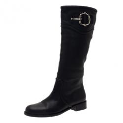 مملوكة مسبقًا Gucci Black Leather Techno Horsebit Riding Boots Size 38.5