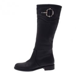 مملوكة مسبقًا Gucci Black Leather Techno Horsebit Riding Boots Size 38.5