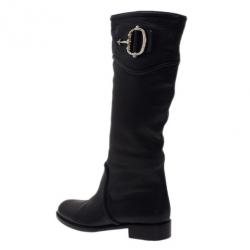 مملوكة مسبقًا Gucci Black Leather Techno Horsebit Riding Boots Size 38.5