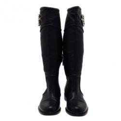 مملوكة مسبقًا Gucci Black Leather Techno Horsebit Riding Boots Size 38.5