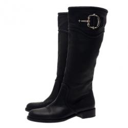 مملوكة مسبقًا Gucci Black Leather Techno Horsebit Riding Boots Size 38.5