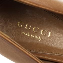 Pre Owned Gucci Beige Horsebit New Hollywood Peep Toe Pumps Size 36.5
