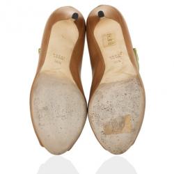 Pre Owned Gucci Beige Horsebit New Hollywood Peep Toe Pumps Size 36.5