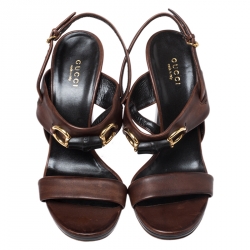 Pre Owned صندل غوتشي سير كاحل هورسبيت ايسا جلد أبيض مقاس 36.5