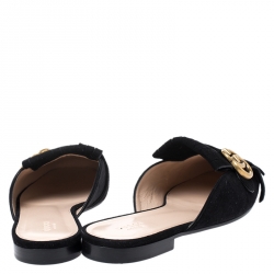 مملوكة مسبقًا Gucci Black Suede GG Marmont Kiltie Mules Size 40.5