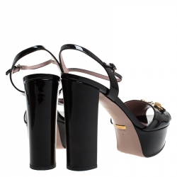 Pre Owned صندل غوتشي نعل سميك مقدمة مفتوحة هورسبيت Claudie جلد لامع أسود مقاس 40