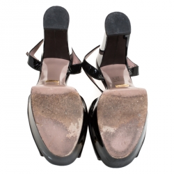 Pre Owned صندل غوتشي نعل سميك مقدمة مفتوحة هورسبيت Claudie جلد لامع أسود مقاس 40