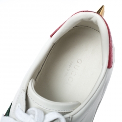 Gucci White Leather Python Trim Web Detail New Ace Faux Pearl Embellished Low Top Sneakers Size 38