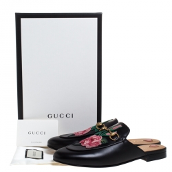 Pre Owned حذاء مولز غوتشي Princetown جلد مطرز زهور أسود مقاس 38.5