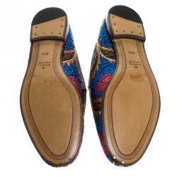 Pre Owned Gucci Multicolor Jacquard Fabric Jordaan Loafer Size 38.5