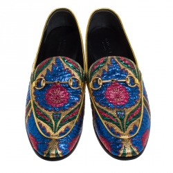 Pre Owned Gucci Multicolor Jacquard Fabric Jordaan Loafer Size 38.5