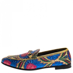 Pre Owned Gucci Multicolor Jacquard Fabric Jordaan Loafer Size 38.5