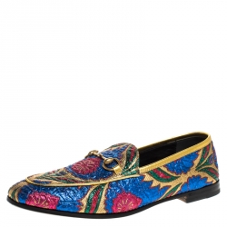 Pre Owned Gucci Multicolor Jacquard Fabric Jordaan Loafer Size 38.5
