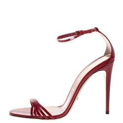 Pre Owned Gucci Red Patent Leather Ilse Ankle Strap Sandals Size 39.5