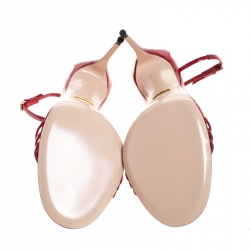 Pre Owned Gucci Red Patent Leather Ilse Ankle Strap Sandals Size 39.5