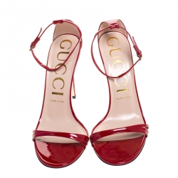 Pre Owned Gucci Red Patent Leather Ilse Ankle Strap Sandals Size 39.5