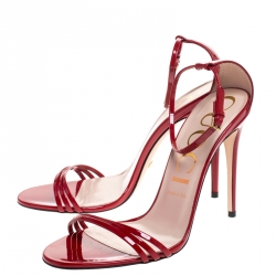 Pre Owned Gucci Red Patent Leather Ilse Ankle Strap Sandals Size 39.5