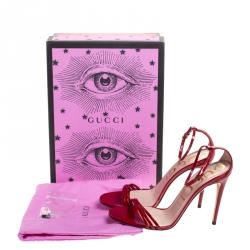 Pre Owned Gucci Red Patent Leather Ilse Ankle Strap Sandals Size 39.5