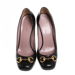 Pre Owned حذاء كعب عالي غوتشي "جولين" مزين بهورسبيت جلد أسود مقاس 37