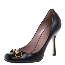 Pre Owned حذاء كعب عالي غوتشي "جولين" مزين بهورسبيت جلد أسود مقاس 37