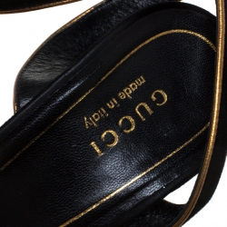 Pre Owned Gucci Black/Gold Suede Huston Ankle Strap Platform Sandals Size 38