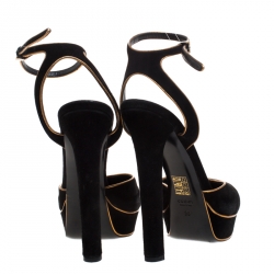 Pre Owned Gucci Black/Gold Suede Huston Ankle Strap Platform Sandals Size 38