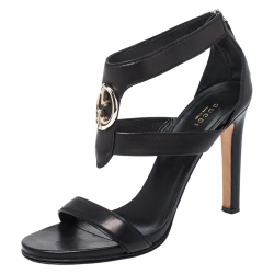 مملوكة مسبقًا Gucci Black Leather GG Strappy Sandals Size 40