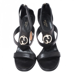 مملوكة مسبقًا Gucci Black Leather GG Strappy Sandals Size 40