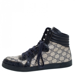 Gucci Blue Croc Leather And GG Canvas High Top Sneakers Size 42