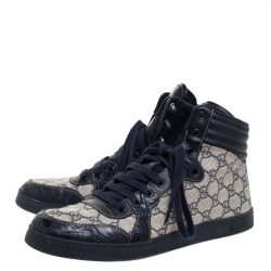 Gucci Blue Croc Leather And GG Canvas High Top Sneakers Size 42