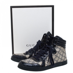 Gucci Blue Croc Leather And GG Canvas High Top Sneakers Size 42