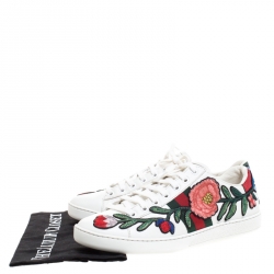 Gucci White Floral Embroidered Leather Ace Low Top Sneakers Size 39