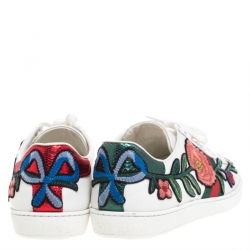 Gucci White Floral Embroidered Leather Ace Low Top Sneakers Size 39