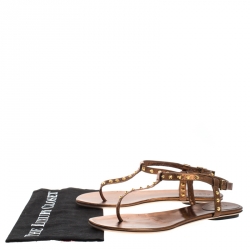 Pre Owned صندل إصبغ غوتشي مزخرف بامبو جلد بني مقاس 38