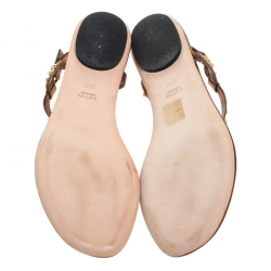 Pre Owned صندل إصبغ غوتشي مزخرف بامبو جلد بني مقاس 38