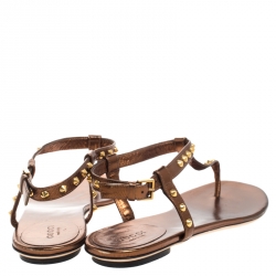 Pre Owned صندل إصبغ غوتشي مزخرف بامبو جلد بني مقاس 38