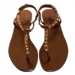 Pre Owned صندل إصبغ غوتشي مزخرف بامبو جلد بني مقاس 38