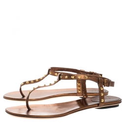 Pre Owned صندل إصبغ غوتشي مزخرف بامبو جلد بني مقاس 38