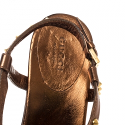 Pre Owned صندل إصبغ غوتشي مزخرف بامبو جلد بني مقاس 38