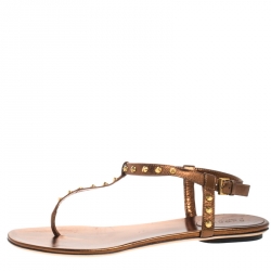 Pre Owned صندل إصبغ غوتشي مزخرف بامبو جلد بني مقاس 38